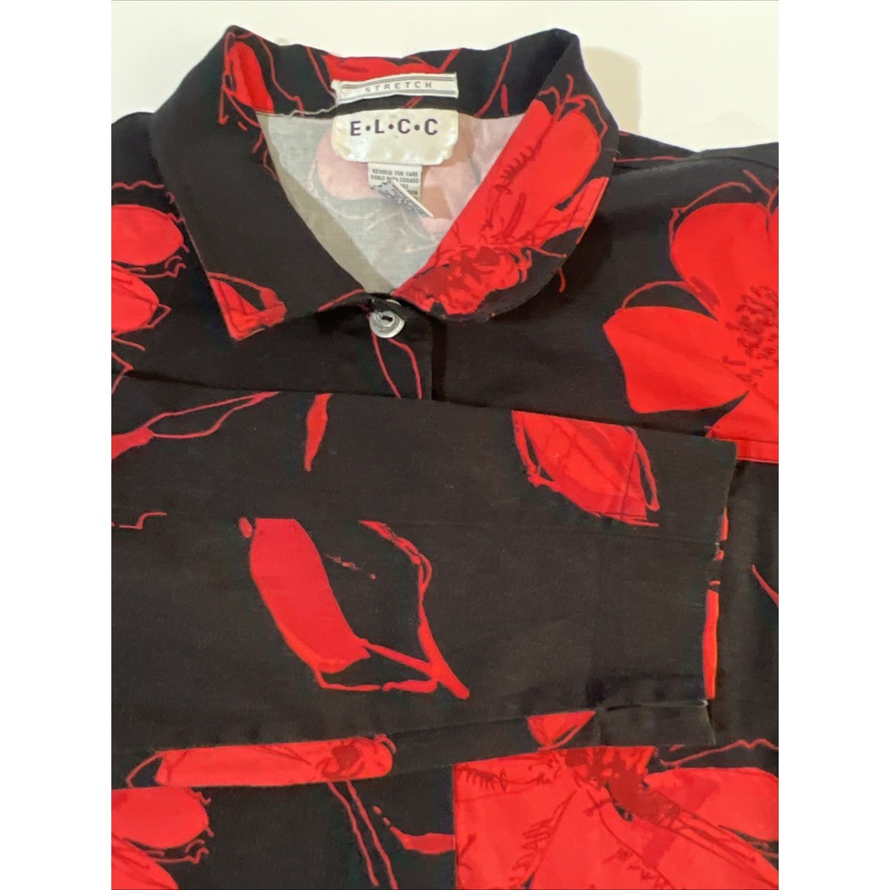 E.L.C.C. Jacket Red Black Painted Flowers and  Long Sleeves Size M Party
